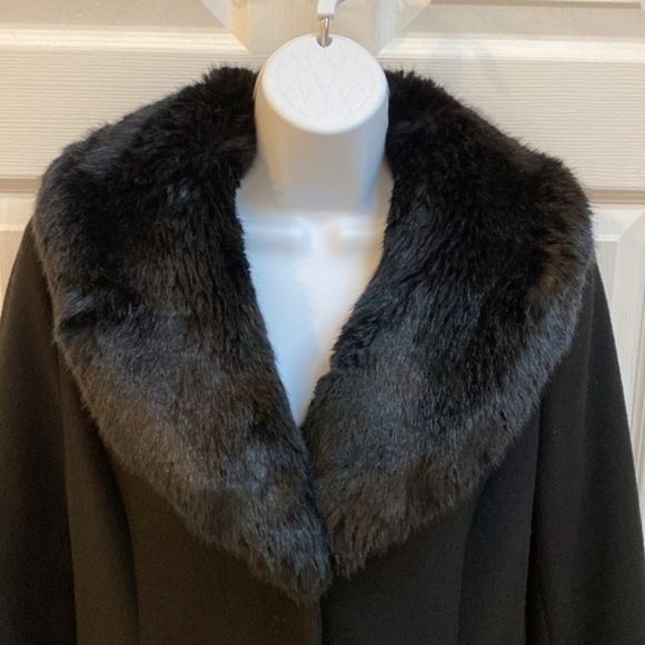 Lauren Ralph Lauren Womens Faux Fur Trim Wool Blend Walker Coat, Black, Sz 8P - Picture 6 of 8